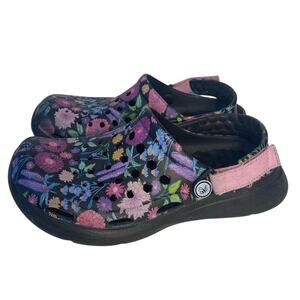 Joybees Women Active Clogs Closed Toe Waterproof Black Pink Purple Floral 7